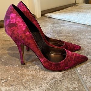 Michael Kors pink floral print heels. Valentines pumps.